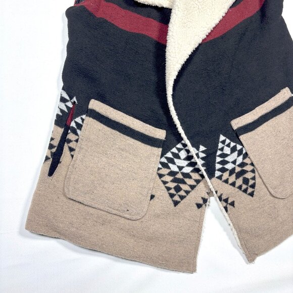 Me Jane Southwestern Sherpa Collar Wool Blend Open Front Long Vest Womens Large - Picture 4 of 10